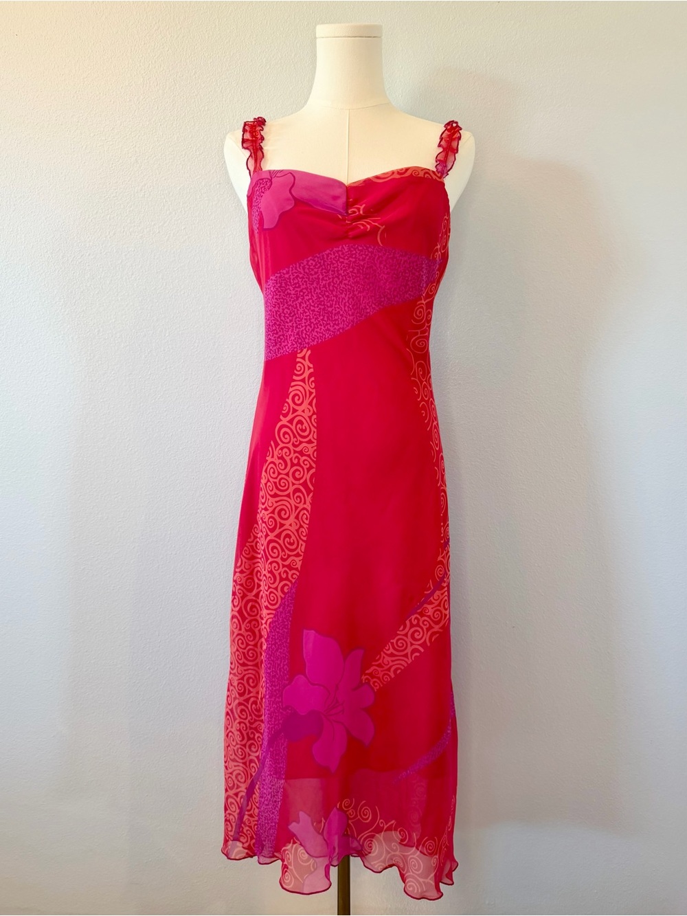 Vintage Pink & Red Floral Slip Dress, Ombré Size 6